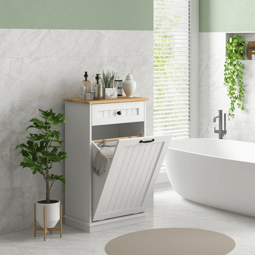 Armário de banheiro com gaveta, cesto de roupa suja e design anti-tombamento, móveis modernos para banheiro, 52x33x90 cm, branco