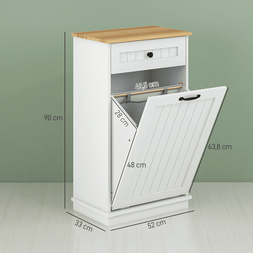 Armário de banheiro com gaveta, cesto de roupa suja e design anti-tombamento, móveis modernos para banheiro, 52x33x90 cm, branco