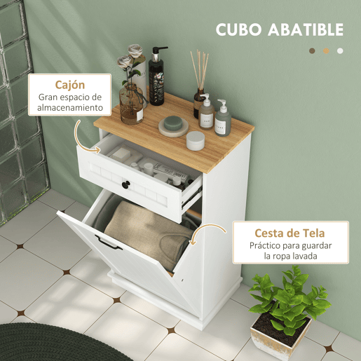 Armário de banheiro com gaveta, cesto de roupa suja e design anti-tombamento, móveis modernos para banheiro, 52x33x90 cm, branco