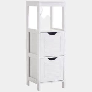 Armário de banheiro multifuncional com prateleira aberta, 2 gavetas, design anti-tombamento, 30x30x89 cm, branco