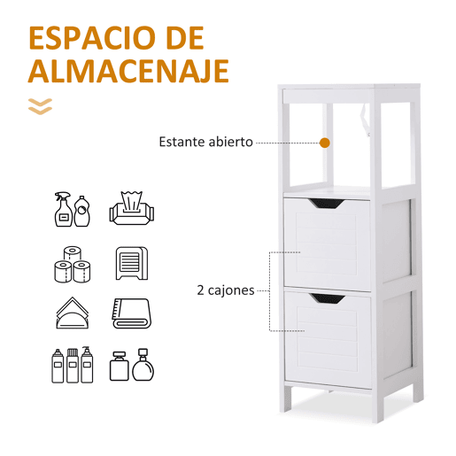 Armário de banheiro multifuncional com prateleira aberta, 2 gavetas, design anti-tombamento, 30x30x89 cm, branco Armário de banheiro multifuncional com prateleira aberta, 2 gavetas, design anti-tombamento, 30x30x89 cm, branco