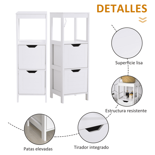 Armário de banheiro multifuncional com prateleira aberta, 2 gavetas, design anti-tombamento, 30x30x89 cm, branco Armário de banheiro multifuncional com prateleira aberta, 2 gavetas, design anti-tombamento, 30x30x89 cm, branco