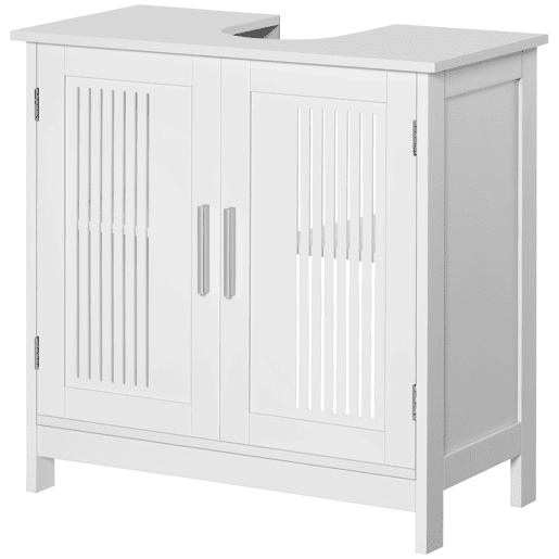 Armário de banheiro para pia, unidade de chão em madeira com 2 portas ventiladas e prateleira interna ajustável, moderno, 60x30x60 cm, branco Armário de banheiro para pia, unidade de chão em madeira com 2 portas ventiladas e prateleira interna ajustável, moderno, 60x30x60 cm, branco