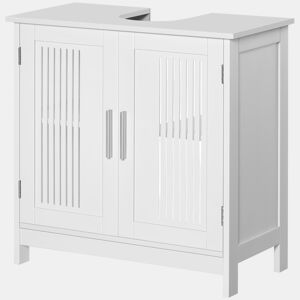 Armário de banheiro para pia, unidade de chão em madeira com 2 portas ventiladas e prateleira interna ajustável, moderno, 60x30x60 cm, branco