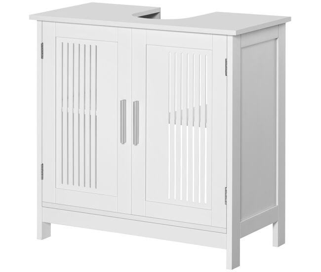 Mueble para debajo del lavabo armario baño de suelo de madera con 2 puertas ventiladas y estante ajustable interior moderno 60x30x60 cm blanco