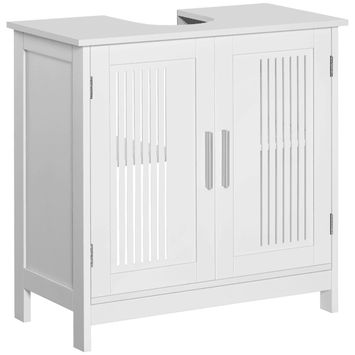 Armário de banheiro para pia, unidade de chão em madeira com 2 portas ventiladas e prateleira interna ajustável, moderno, 60x30x60 cm, branco Armário de banheiro para pia, unidade de chão em madeira com 2 portas ventiladas e prateleira interna ajustável, moderno, 60x30x60 cm, branco
