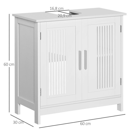 Armário de banheiro para pia, unidade de chão em madeira com 2 portas ventiladas e prateleira interna ajustável, moderno, 60x30x60 cm, branco Armário de banheiro para pia, unidade de chão em madeira com 2 portas ventiladas e prateleira interna ajustável, moderno, 60x30x60 cm, branco