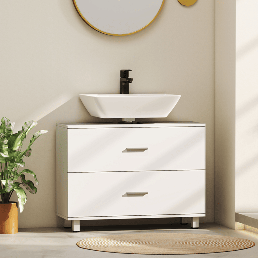 Armário moderno para pia sem coluna, com 2 gavetas, 80x30x60 cm, branco Armário moderno para pia sem coluna, com 2 gavetas, 80x30x60 cm, branco
