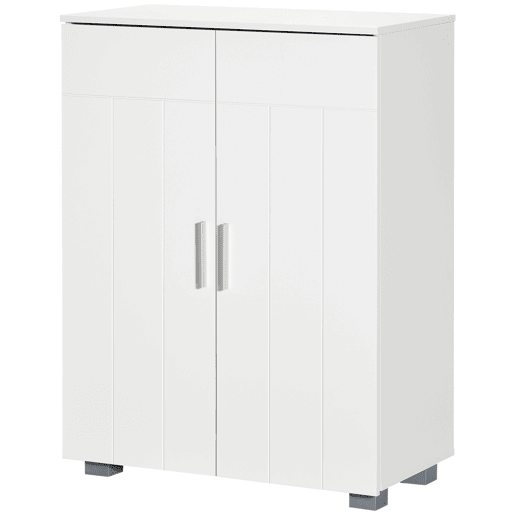 Armário de banheiro com 2 portas e 2 prateleiras ajustáveis, 7 níveis, unidade de armazenamento para sala de estar e cozinha, anti-tombamento, 60x30x80 cm, branco