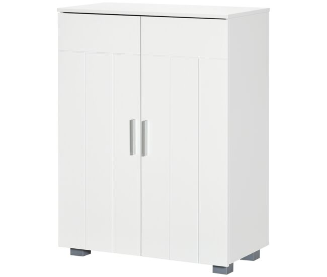 Armario de baño con 2 puertas y 2 estantes ajustables de 7 niveles mueble auxiliar de almacenaje para salón cocina antivuelco 60x30x80 cm blanco