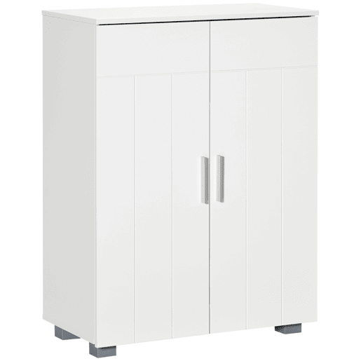 Armário de banheiro com 2 portas e 2 prateleiras ajustáveis, 7 níveis, unidade de armazenamento para sala de estar e cozinha, anti-tombamento, 60x30x80 cm, branco