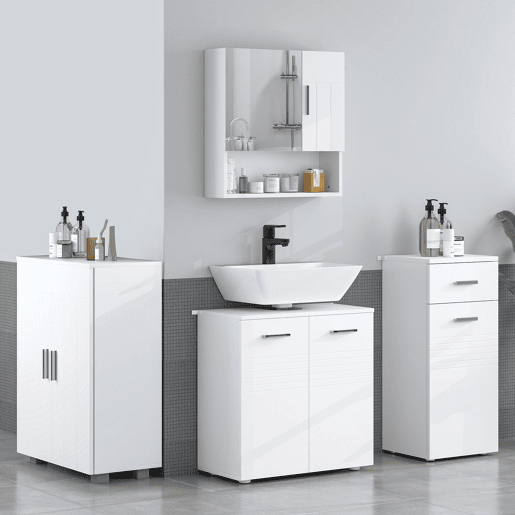 Armário de banheiro com 2 portas e 2 prateleiras ajustáveis, 7 níveis, unidade de armazenamento para sala de estar e cozinha, anti-tombamento, 60x30x80 cm, branco