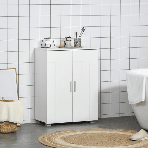 Armário de banheiro com 2 portas e 2 prateleiras ajustáveis, 7 níveis, unidade de armazenamento para sala de estar e cozinha, anti-tombamento, 60x30x80 cm, branco