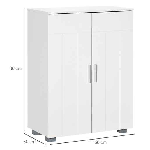 Armário de banheiro com 2 portas e 2 prateleiras ajustáveis, 7 níveis, unidade de armazenamento para sala de estar e cozinha, anti-tombamento, 60x30x80 cm, branco