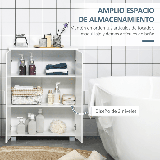 Armário de banheiro com 2 portas e 2 prateleiras ajustáveis, 7 níveis, unidade de armazenamento para sala de estar e cozinha, anti-tombamento, 60x30x80 cm, branco