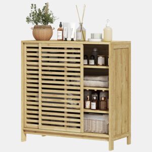 Armário de banheiro em bambu com 2 portas derer, design ripado, 4 prateleiras, unidade de armazenamento para banheiro, 80x34x80 cm, natural