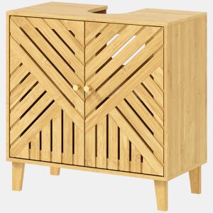 Armário de bambu para pia com 2 portas ripadas e prateleira ajustável para pia sem coluna, 60x30x60 cm, natural