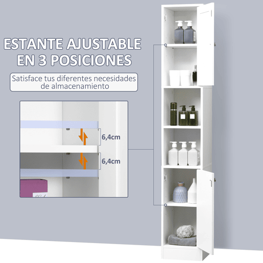 Armário alto para banheiro com espelho, coluna de madeira com 2 prateleiras abertas, 2 portas e prateleiras internas ajustáveis, 30x28x180 cm, branco Armário alto para banheiro com espelho, coluna de madeira com 2 prateleiras abertas, 2 portas e prateleiras internas ajustáveis, 30x28x180 cm, branco