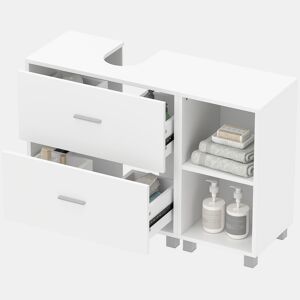 Armário de banheiro para pia com 2 gavetas e 2 prateleiras abertas, 90x30x60 cm, branco
