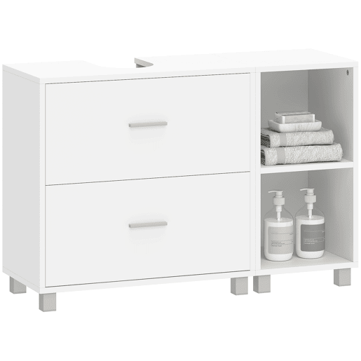 Armário de banheiro para pia com 2 gavetas e 2 prateleiras abertas, 90x30x60 cm, branco