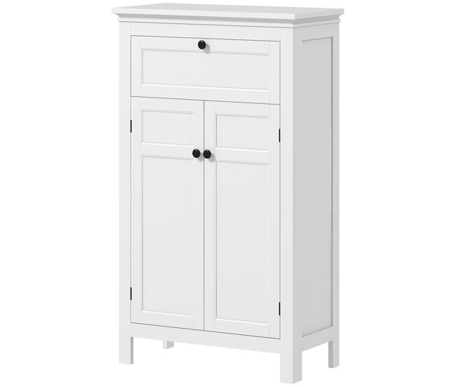 Mueble de baño columna de baño con cajón 2 puertas y estantes ajustables armario de baño moderno 60x30x102,5 cm blanco
