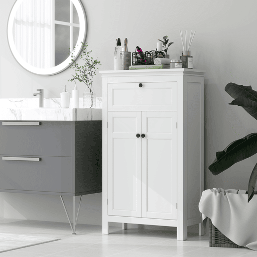 Armário de banheiro, coluna para banheiro com gaveta, 2 portas e prateleiras ajustáveis, armário de banheiro moderno 60x30x102,5 cm, branco Armário de banheiro, coluna para banheiro com gaveta, 2 portas e prateleiras ajustáveis, armário de banheiro moderno 60x30x102,5 cm, branco