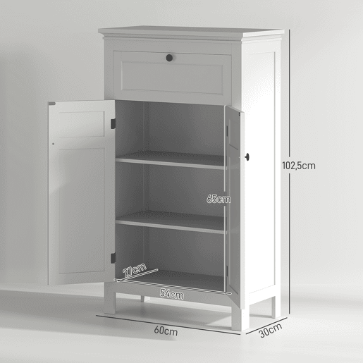 Armário de banheiro, coluna para banheiro com gaveta, 2 portas e prateleiras ajustáveis, armário de banheiro moderno 60x30x102,5 cm, branco Armário de banheiro, coluna para banheiro com gaveta, 2 portas e prateleiras ajustáveis, armário de banheiro moderno 60x30x102,5 cm, branco