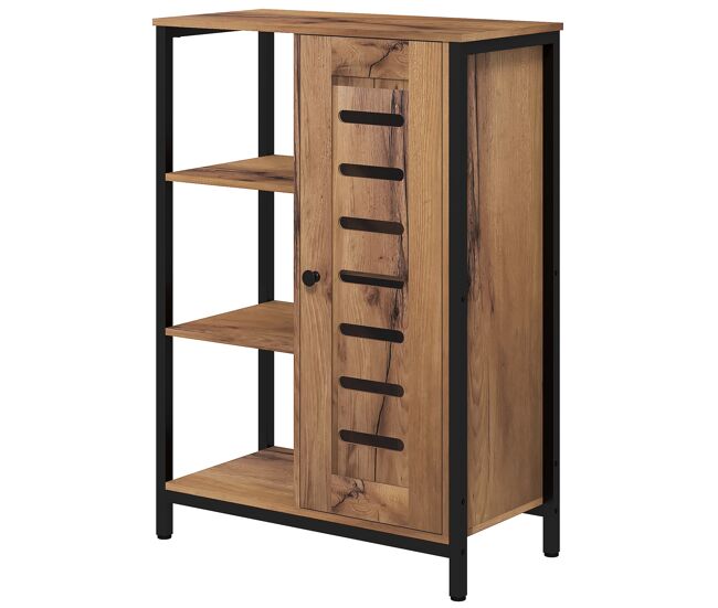 Armario de baño estrecho puerta de lamas 60x30x85 cm marrón rústico