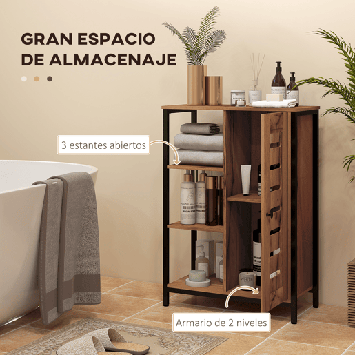 Armário de banheiro estreito com porta ripada 60x30x85 cm marrom rústico