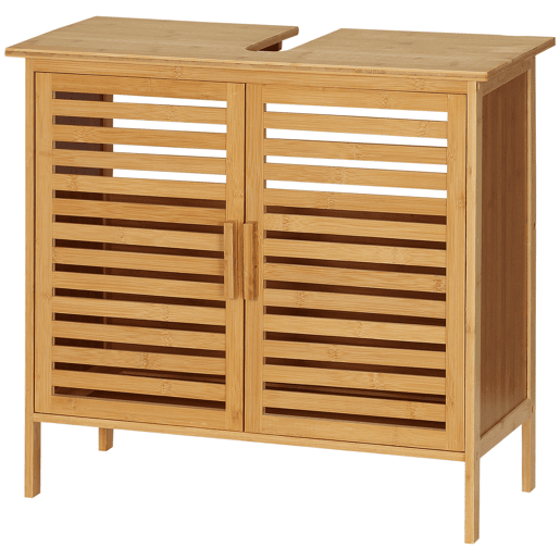 Armário de bambu para pia, armário de banheiro de chão com 2 portas, 66x29x61,5 cm, natural Armário de bambu para pia, armário de banheiro de chão com 2 portas, 66x29x61,5 cm, natural