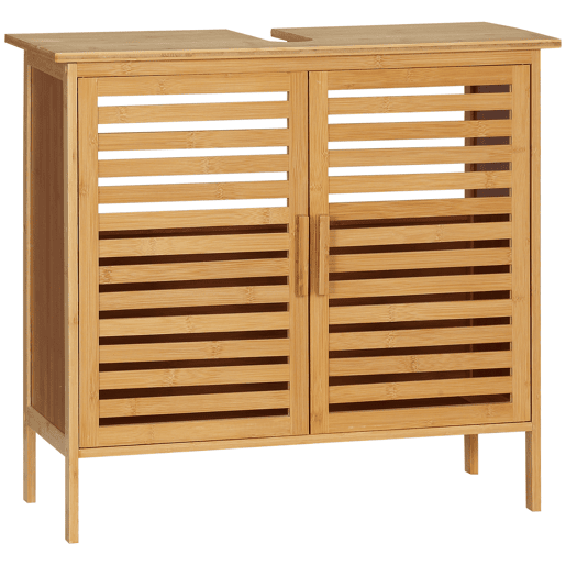 Armário de bambu para pia, armário de banheiro de chão com 2 portas, 66x29x61,5 cm, natural Armário de bambu para pia, armário de banheiro de chão com 2 portas, 66x29x61,5 cm, natural
