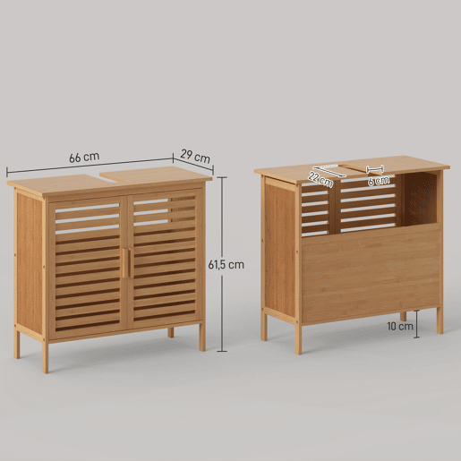 Armário de bambu para pia, armário de banheiro de chão com 2 portas, 66x29x61,5 cm, natural Armário de bambu para pia, armário de banheiro de chão com 2 portas, 66x29x61,5 cm, natural