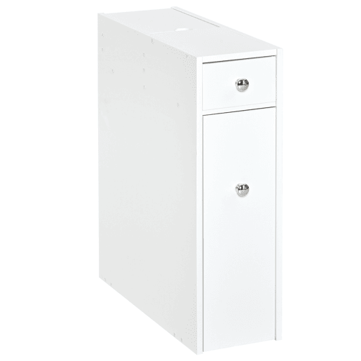 Armário estreito para banheiro com 2 gavetas e compartimento superior com tampa para pia, 17x48x58 cm, branco Armário estreito para banheiro com 2 gavetas e compartimento superior com tampa para pia, 17x48x58 cm, branco