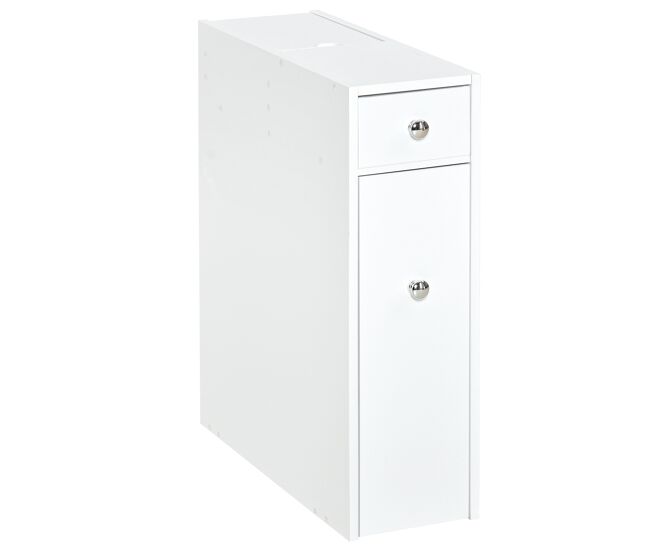 Mueble auxiliar de baño estrecho con 2 cajones y compartimiento superior con tapa para lavabo 17x48x58 cm blanco