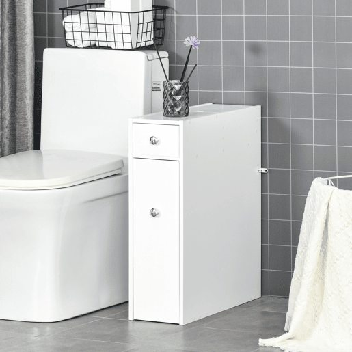 Armário estreito para banheiro com 2 gavetas e compartimento superior com tampa para pia, 17x48x58 cm, branco Armário estreito para banheiro com 2 gavetas e compartimento superior com tampa para pia, 17x48x58 cm, branco