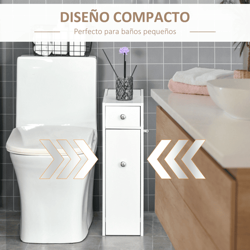 Armário estreito para banheiro com 2 gavetas e compartimento superior com tampa para pia, 17x48x58 cm, branco Armário estreito para banheiro com 2 gavetas e compartimento superior com tampa para pia, 17x48x58 cm, branco