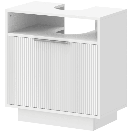 Armário para pia com 2 portas ranhuradas e compartimento aberto para pia sem pedestal, 60x33x63 cm, branco