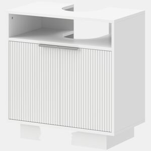Armário para pia com 2 portas ranhuradas e compartimento aberto para pia sem pedestal, 60x33x63 cm, branco