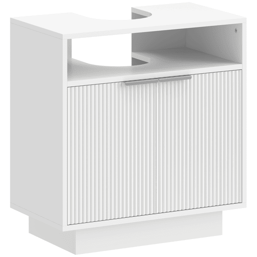 Armário para pia com 2 portas ranhuradas e compartimento aberto para pia sem pedestal, 60x33x63 cm, branco