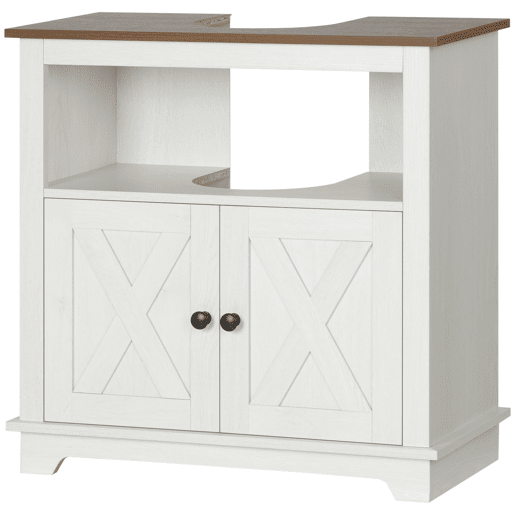 Armário de madeira para pia, armário de banheiro de chão, unidade para pia com 2 portas, 60x30x60 cm, branco