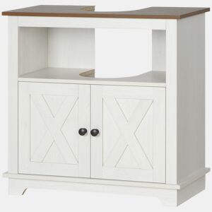 Armário de madeira para pia, armário de banheiro de chão, unidade para pia com 2 portas, 60x30x60 cm, branco