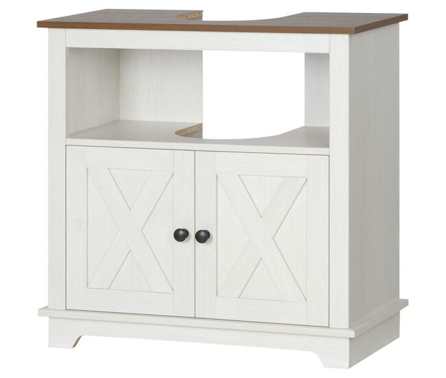Mueble para debajo del lavabo de madera armario de baño de suelo mueble bajo lavabo pie con 2 puertas 60x30x60 cm blanco