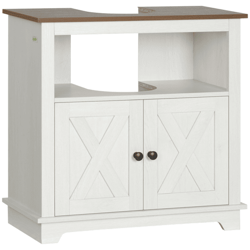 Armário de madeira para pia, armário de banheiro de chão, unidade para pia com 2 portas, 60x30x60 cm, branco