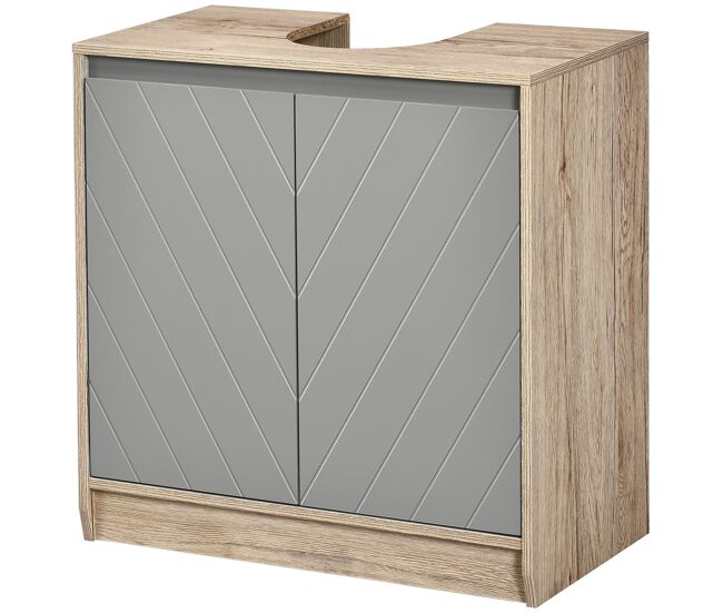 Mueble para debajo del lavabo armario de baño de suelo con puerta doble y estante ajustable 60x30x59,8 cm roble y gris