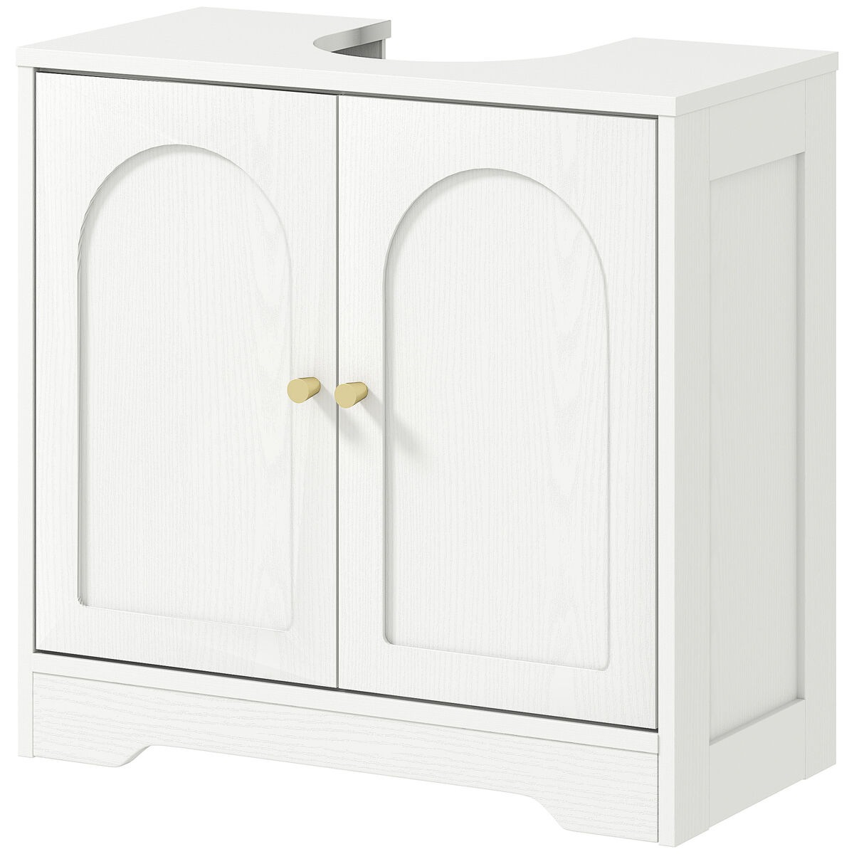 Mueble bajo lavabo con 2 puertas con diseño de arco estante ajustable tiradores dorados 60x30x65 cm blanco