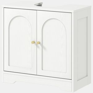 Armário para pia com 2 portas, design arqueado, prateleira ajustável, puxadores dourados, 60x30x65 cm, branco
