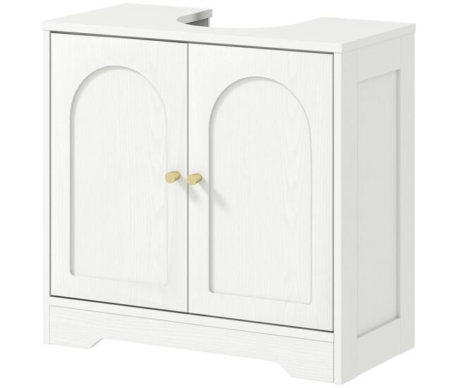 Mueble bajo lavabo con 2 puertas con diseño de arco estante ajustable tiradores dorados 60x30x65 cm blanco