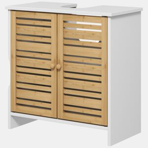 Armário moderno para pia com portas magnéticas de bambu e prateleira ajustável, 60x30x60 cm, branco e natural