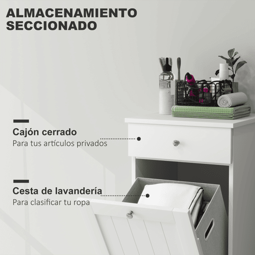 Armário de banheiro com cesto de roupa dobrável, lavanderia com saco de tecido dobrável e gaveta, branco, 40x38x90 cm Armário de banheiro com cesto de roupa dobrável, lavanderia com saco de tecido dobrável e gaveta, branco, 40x38x90 cm