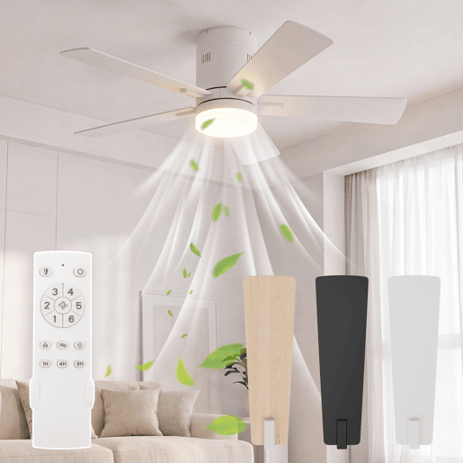 Ventoinha de teto com luz totalmente branca 42 polegadas, 5 pás, motor DC silencioso, montagem baixa com comando à distância Ventoinha de teto com luz totalmente branca 42 polegadas, 5 pás, motor DC silencioso, montagem baixa com comando à distância